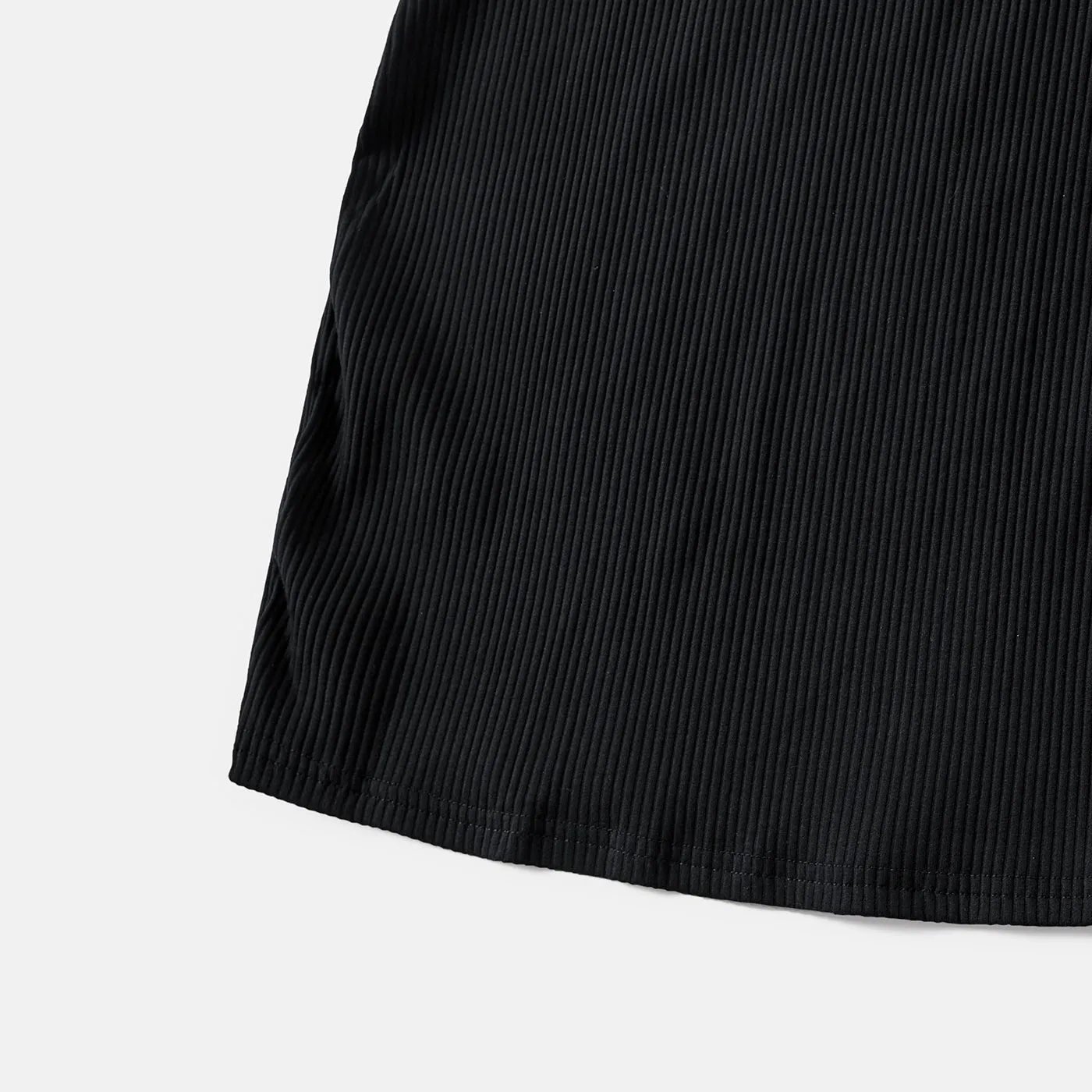 Mommy and Me Black Cotton Ribbed Halter Bodycon Dresses