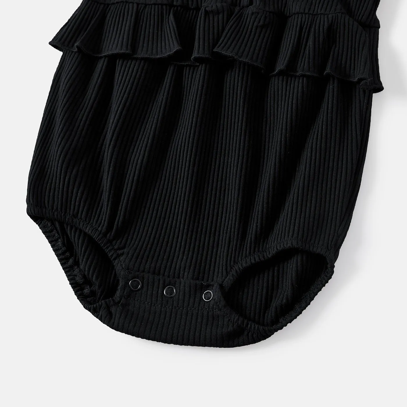 Mommy and Me Black Cotton Ribbed Halter Bodycon Dresses