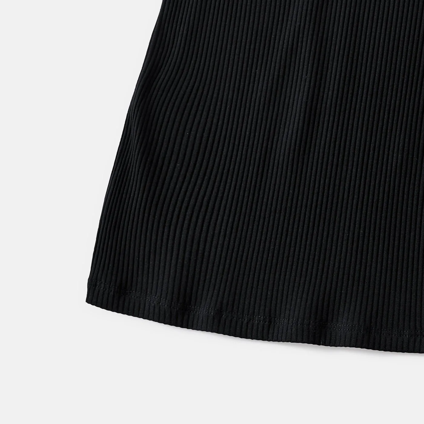 Mommy and Me Black Cotton Ribbed Halter Bodycon Dresses