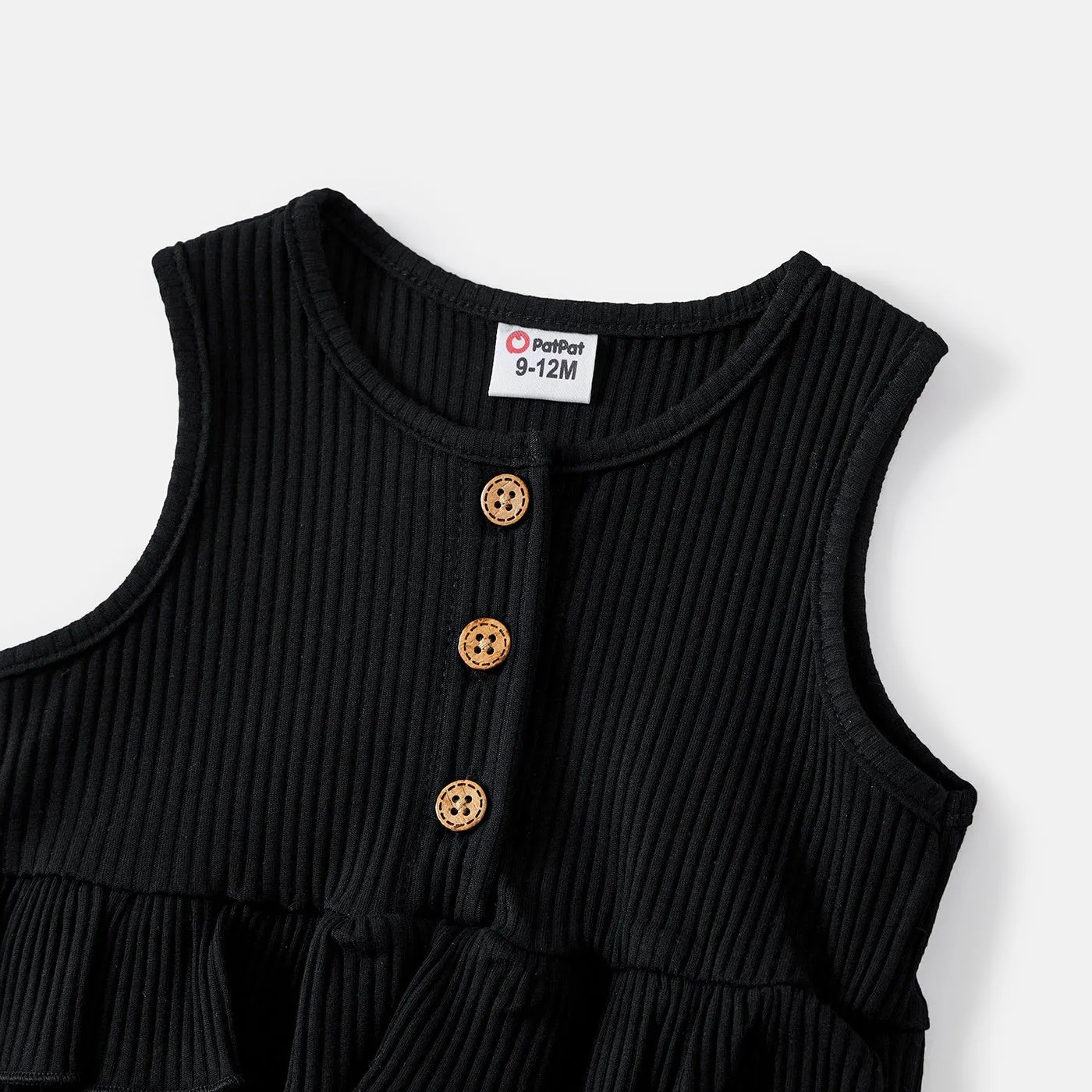 Mommy and Me Black Cotton Ribbed Halter Bodycon Dresses