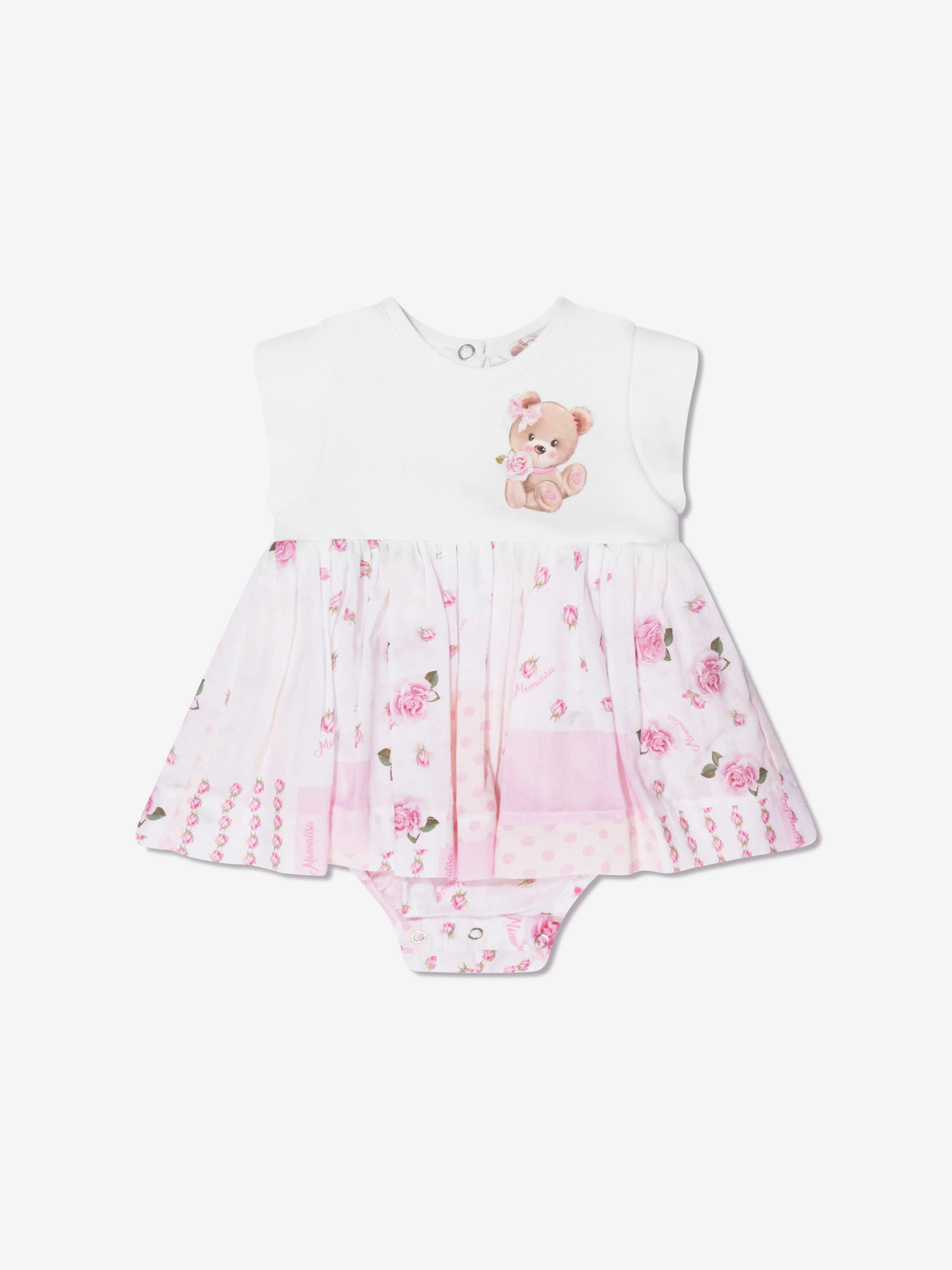 Monnalisa Baby Girls Bear Romper Dress in White