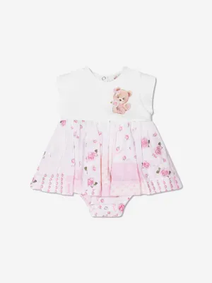Monnalisa Baby Girls Bear Romper Dress in White