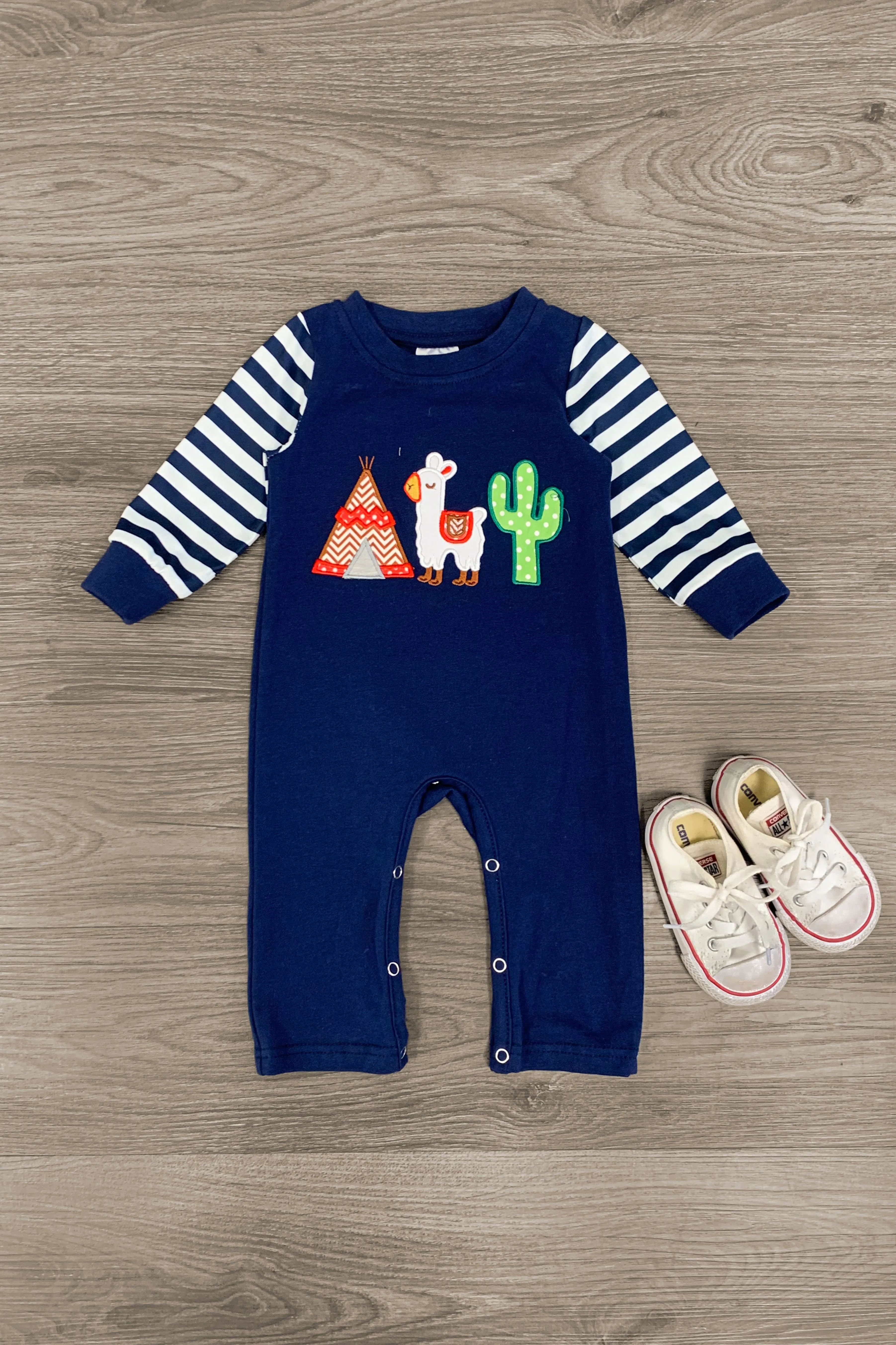Navy Blue Desert Llama Romper