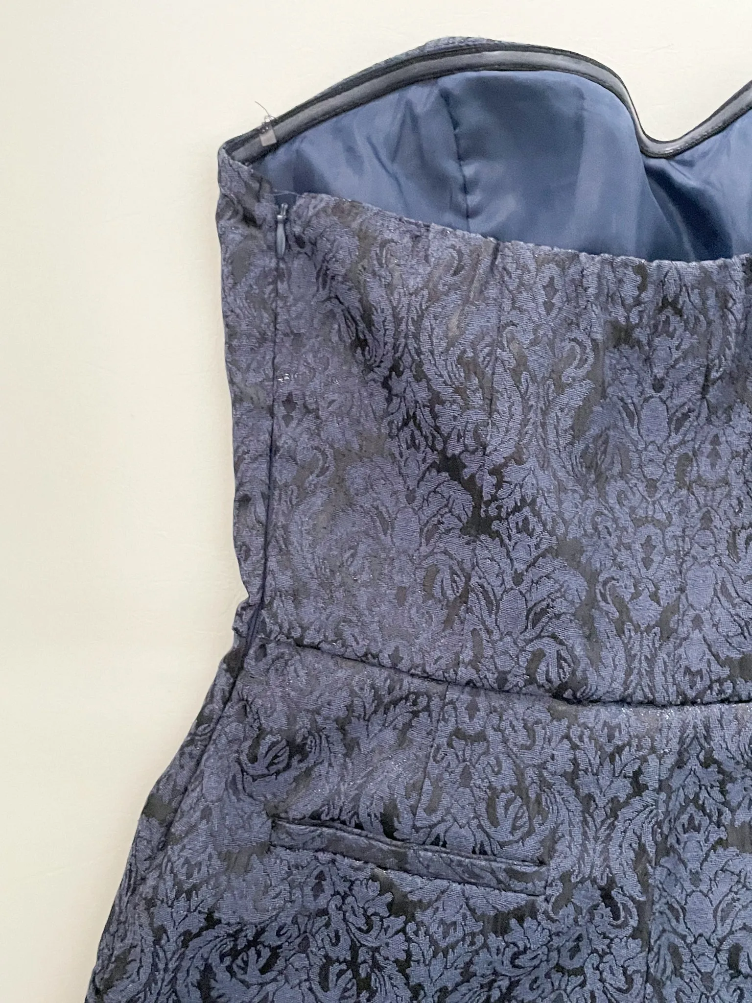 Navy Brocade Strapless Sweetheart Romper - Small