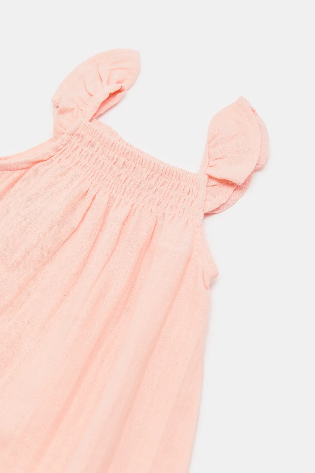 New Born Peach Frill Romper Set (2 Piece)