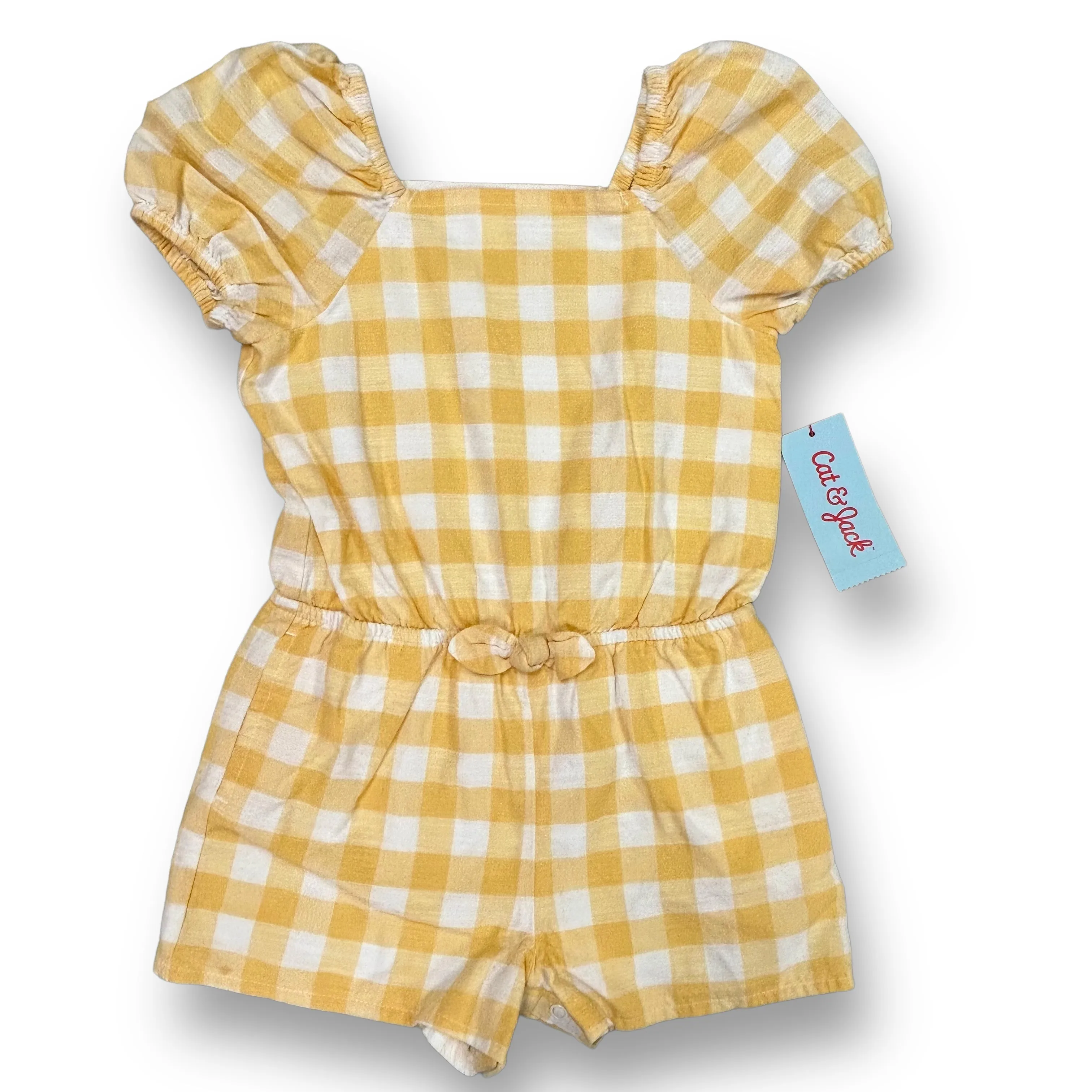 NEW! Girls Cat & Jack Size 3T White & Yellow Checkered Short Sleeve Romper