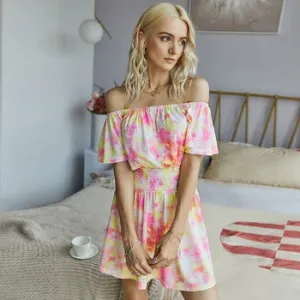 Off Shoulder Tie-dye Printed Romper