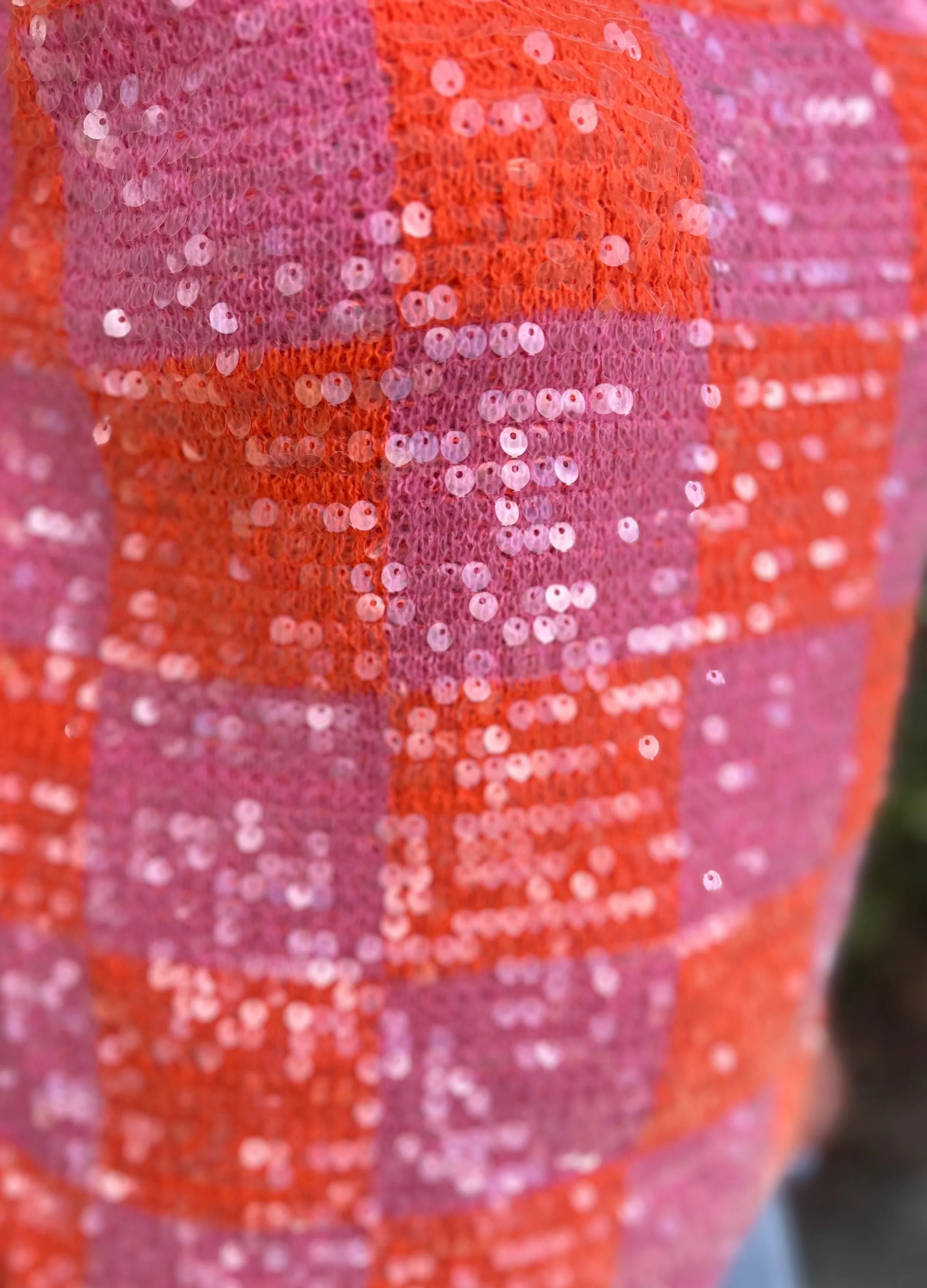 One Beating Heart Pink Mix Sequin Checker Sleeveless Sweater Vest