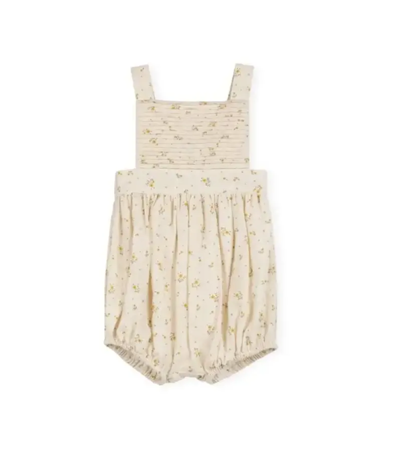 One Child Textured Linen Floral Print Romper