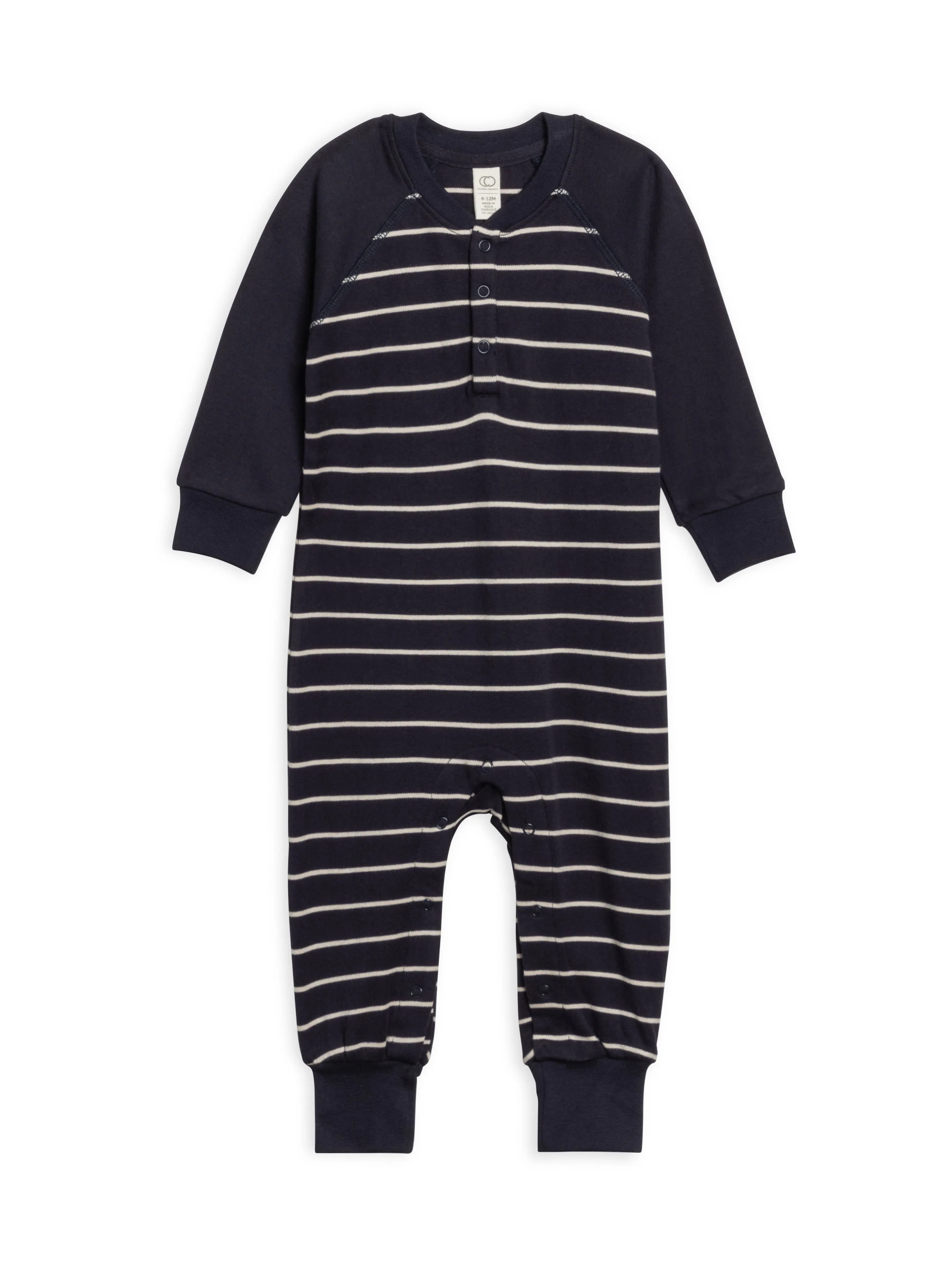 Organic Baby Brix Henley Romper - Kade Stripe / Navy
