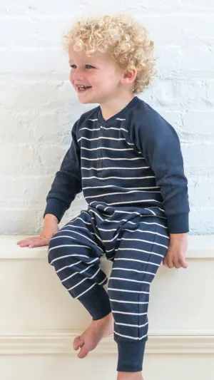 Organic Baby Brix Henley Romper - Kade Stripe / Navy