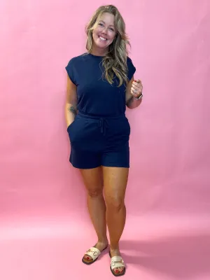 Our Favorite Open Back Scuba Romper in Navy