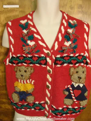 Pair of Teddy Bears Funny Christmas Sweater Vest