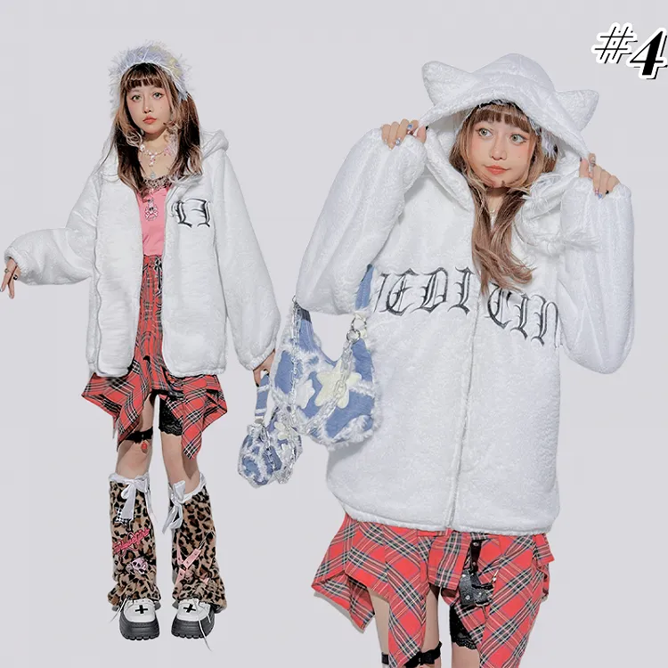 Pastel Punk Bunny/Kitty Ears Hood Plush Coat
