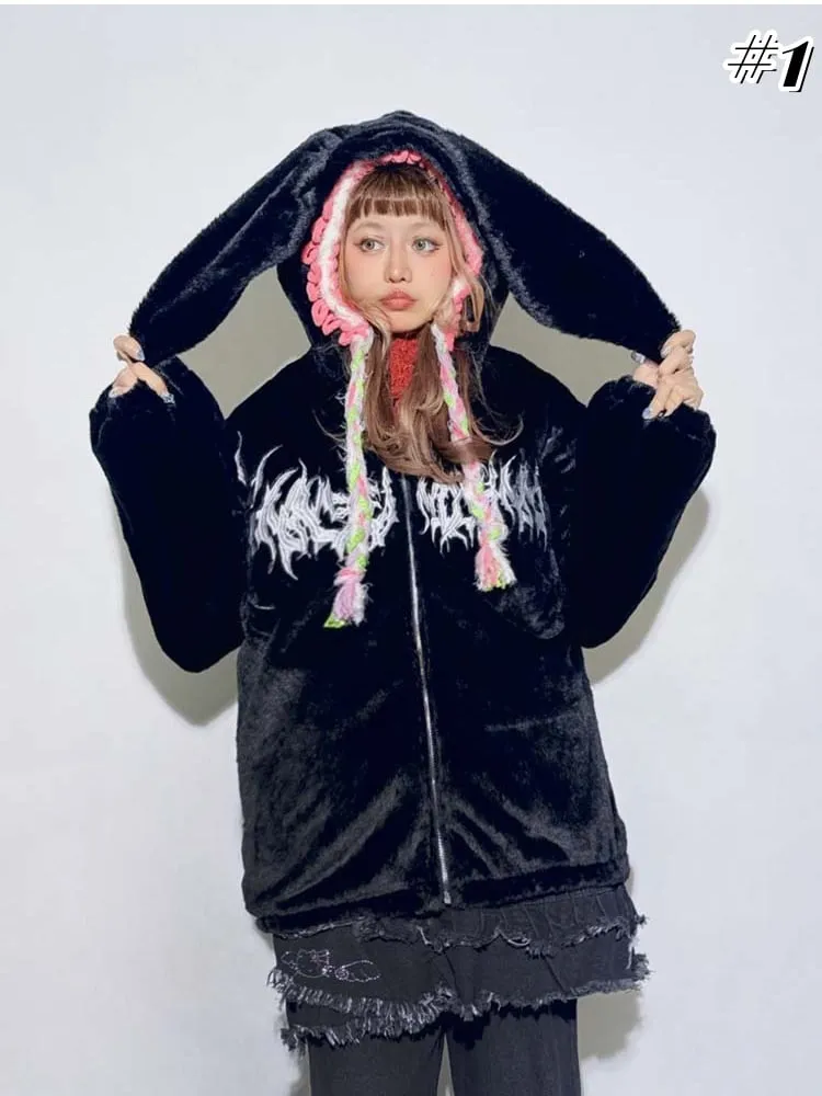 Pastel Punk Bunny/Kitty Ears Hood Plush Coat