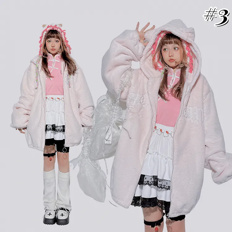 Pastel Punk Bunny/Kitty Ears Hood Plush Coat