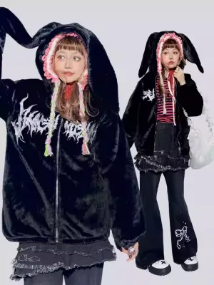 Pastel Punk Bunny/Kitty Ears Hood Plush Coat