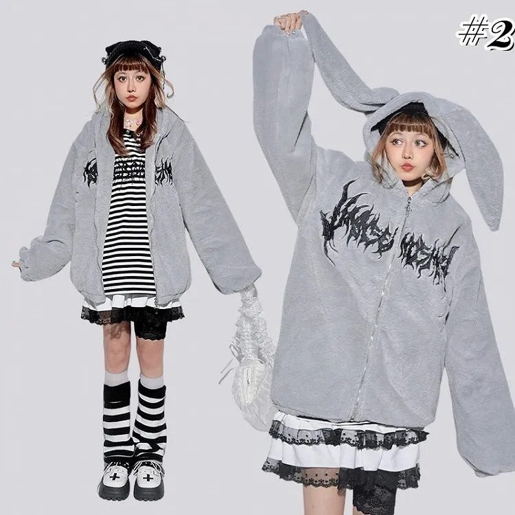 Pastel Punk Bunny/Kitty Ears Hood Plush Coat