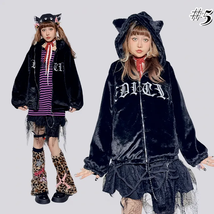 Pastel Punk Bunny/Kitty Ears Hood Plush Coat
