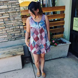 Patchwork Print Romper,  Berry