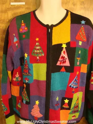 Patchwork with Trees Tacky Xmas Party Sweater