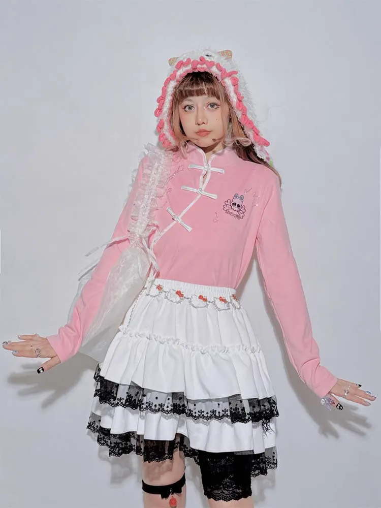 Pink Pastel Punk Skeleton Guitar-Shaped Rhinestones Top