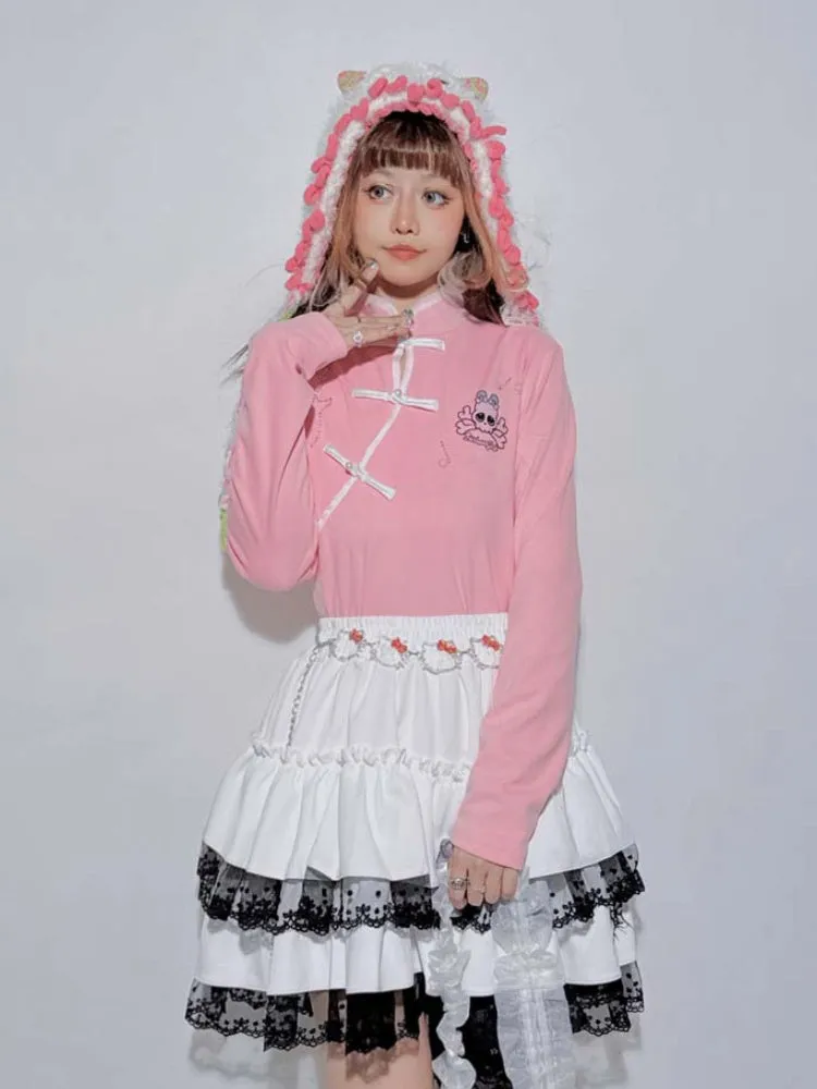 Pink Pastel Punk Skeleton Guitar-Shaped Rhinestones Top