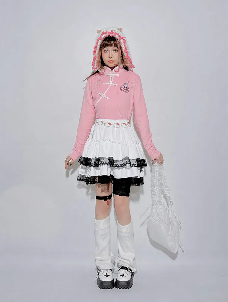 Pink Pastel Punk Skeleton Guitar-Shaped Rhinestones Top