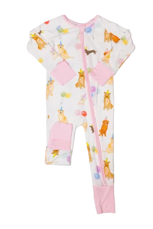 Pink Sleep Romper - Dog Party