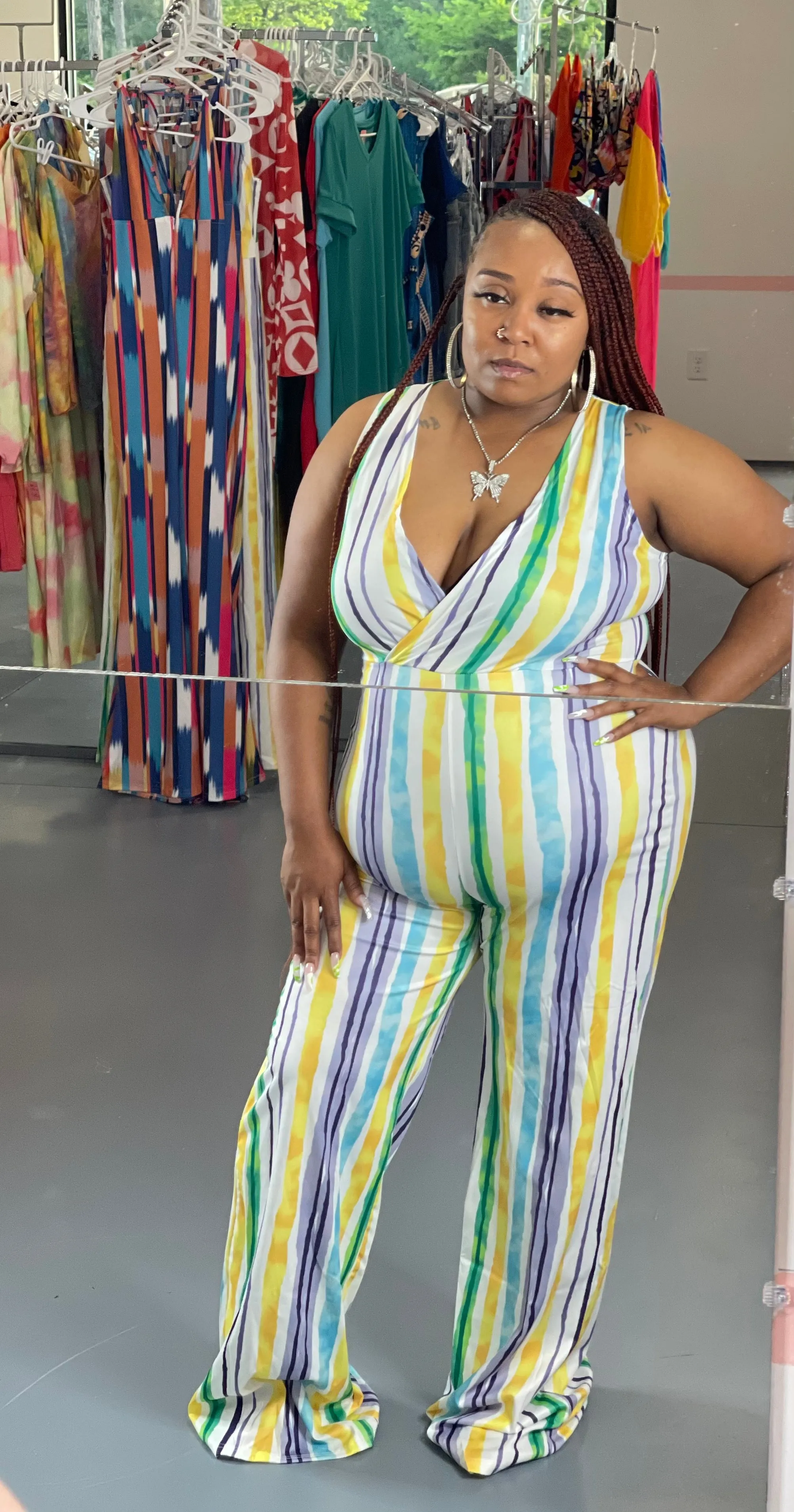 Plus Size Green Pin Stripped Romper