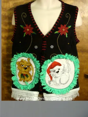 Poinsettias with Swirls Cat Christmas Sweater Vest