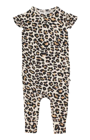 Posh Peanut Ruffle Cap Sleeve Romper - Lana Leopard Tan
