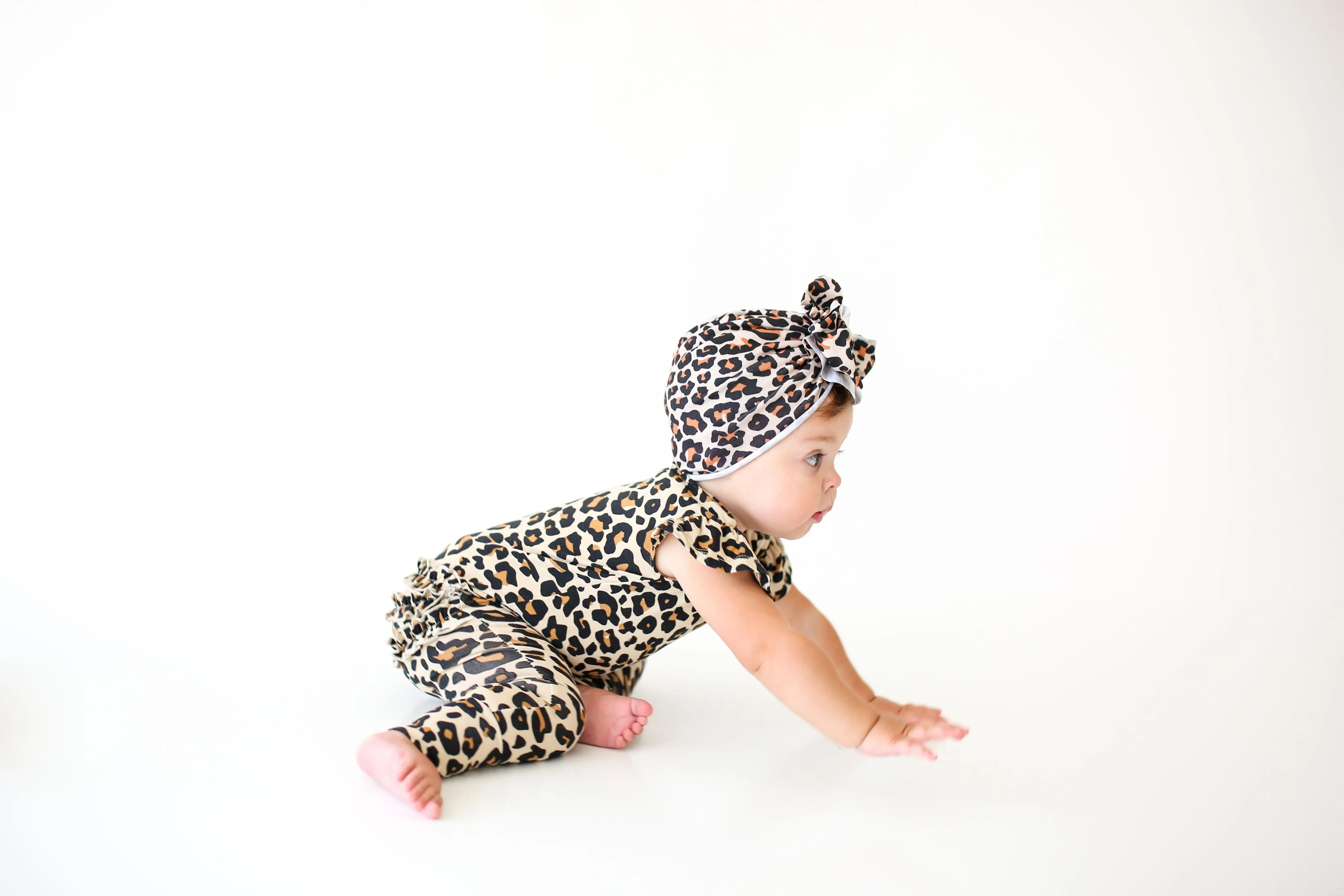 Posh Peanut Ruffle Cap Sleeve Romper - Lana Leopard Tan