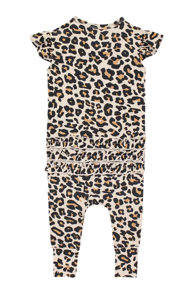 Posh Peanut Ruffle Cap Sleeve Romper - Lana Leopard Tan