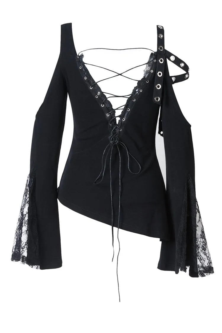 Punk asymmetric corn off-shoulder T-shirt TW107