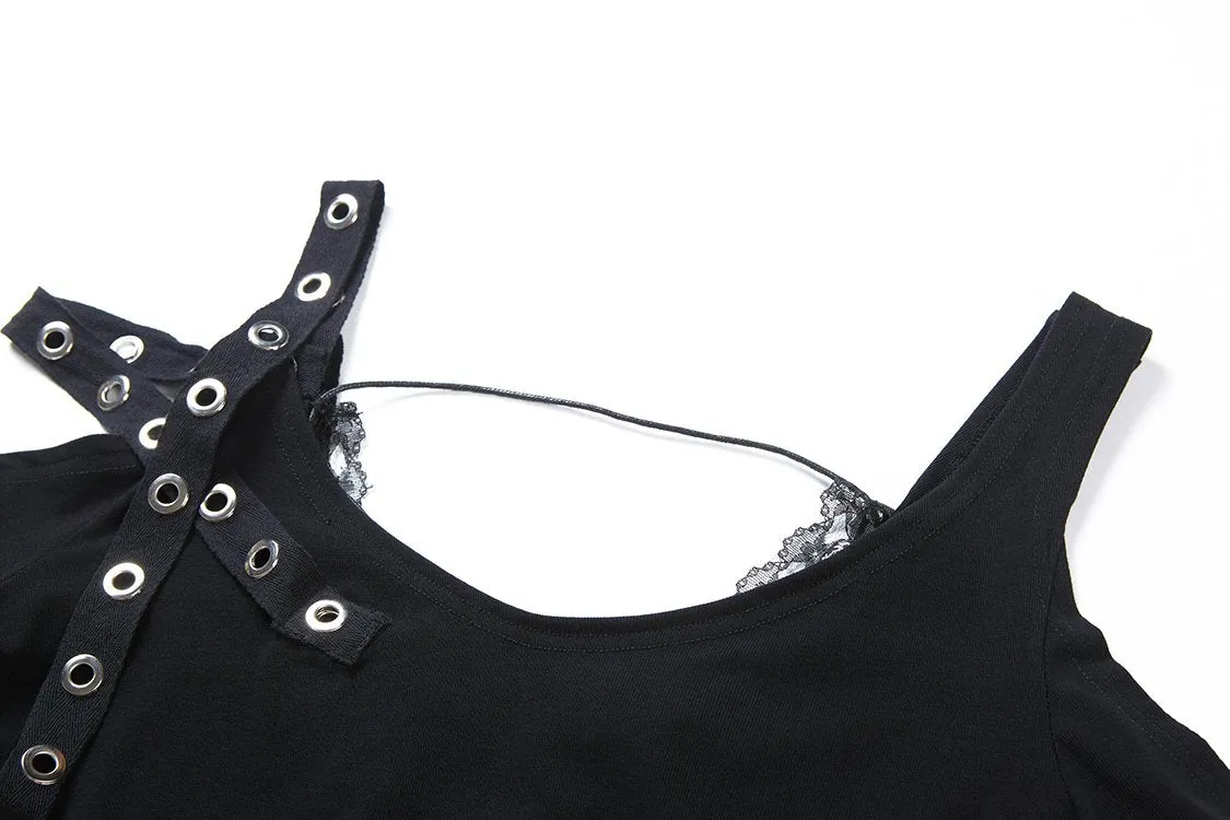 Punk asymmetric corn off-shoulder T-shirt TW107