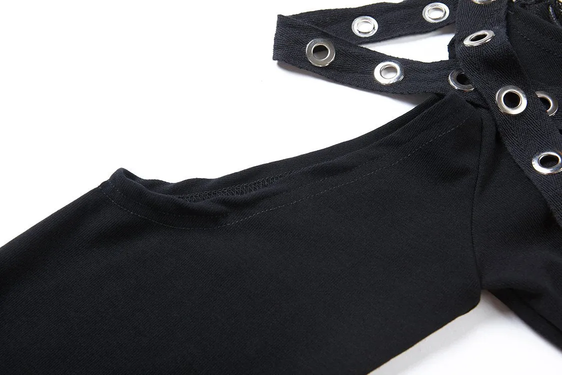 Punk asymmetric corn off-shoulder T-shirt TW107