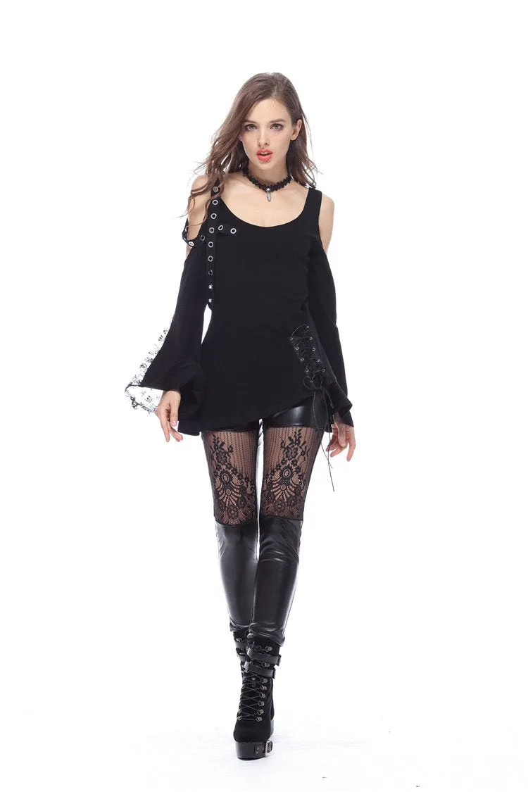 Punk asymmetric corn off-shoulder T-shirt TW107