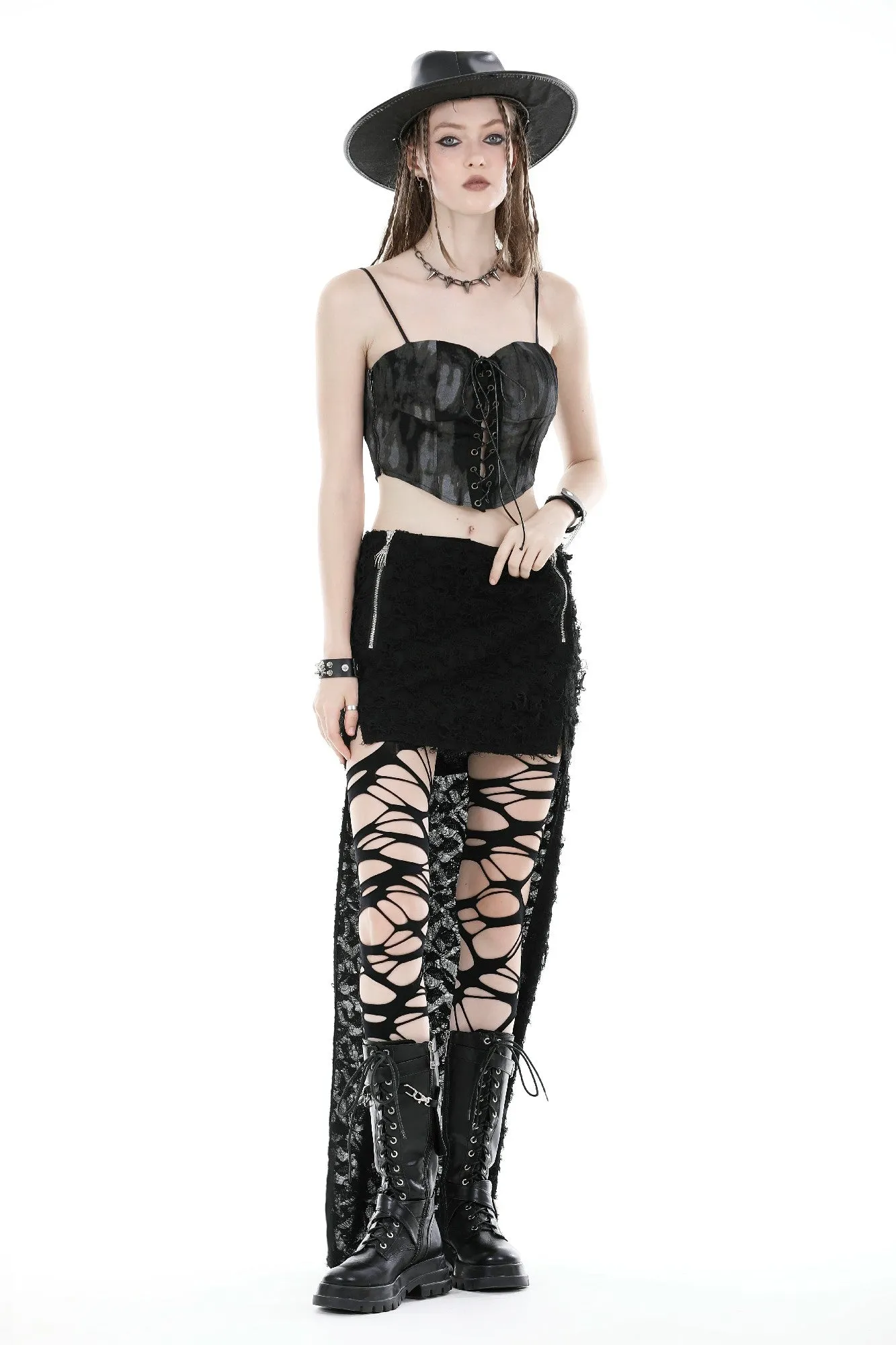 Punk devil hands high low skirt KW312