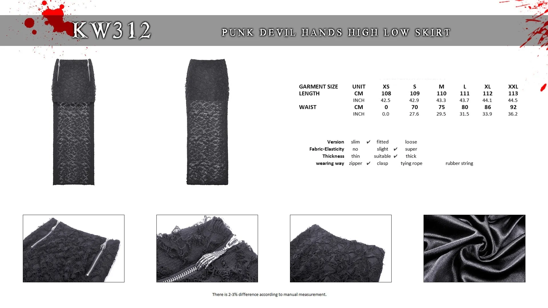 Punk devil hands high low skirt KW312