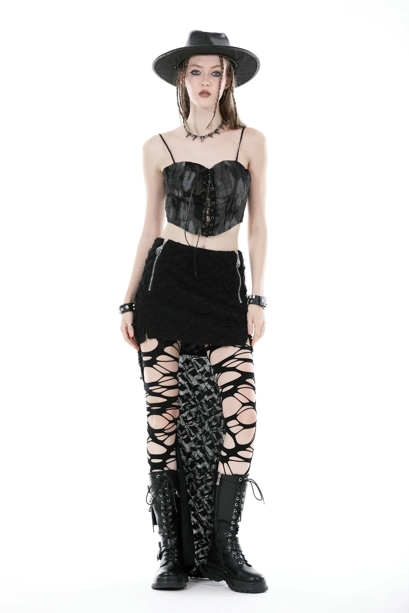 Punk devil hands high low skirt KW312