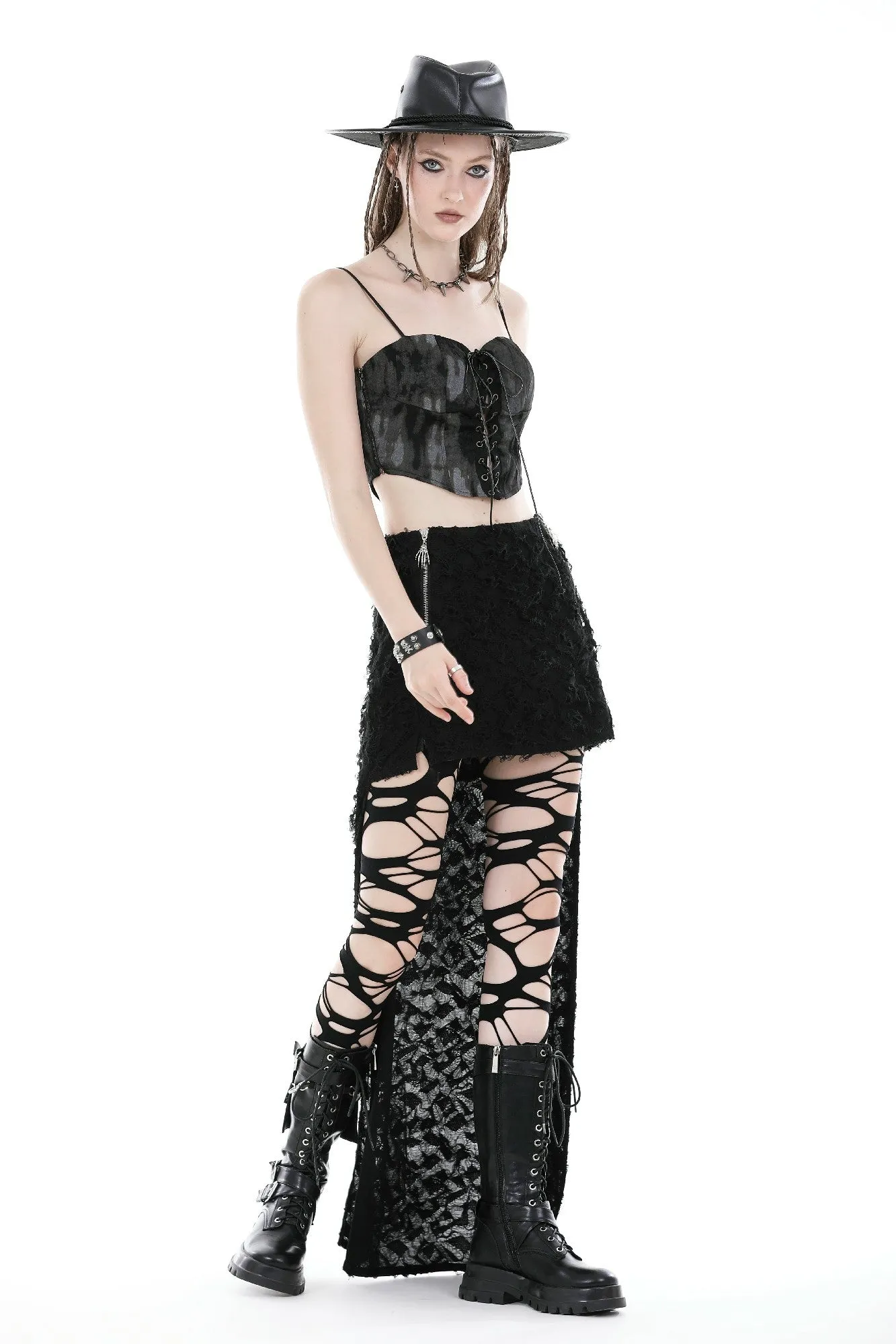 Punk devil hands high low skirt KW312