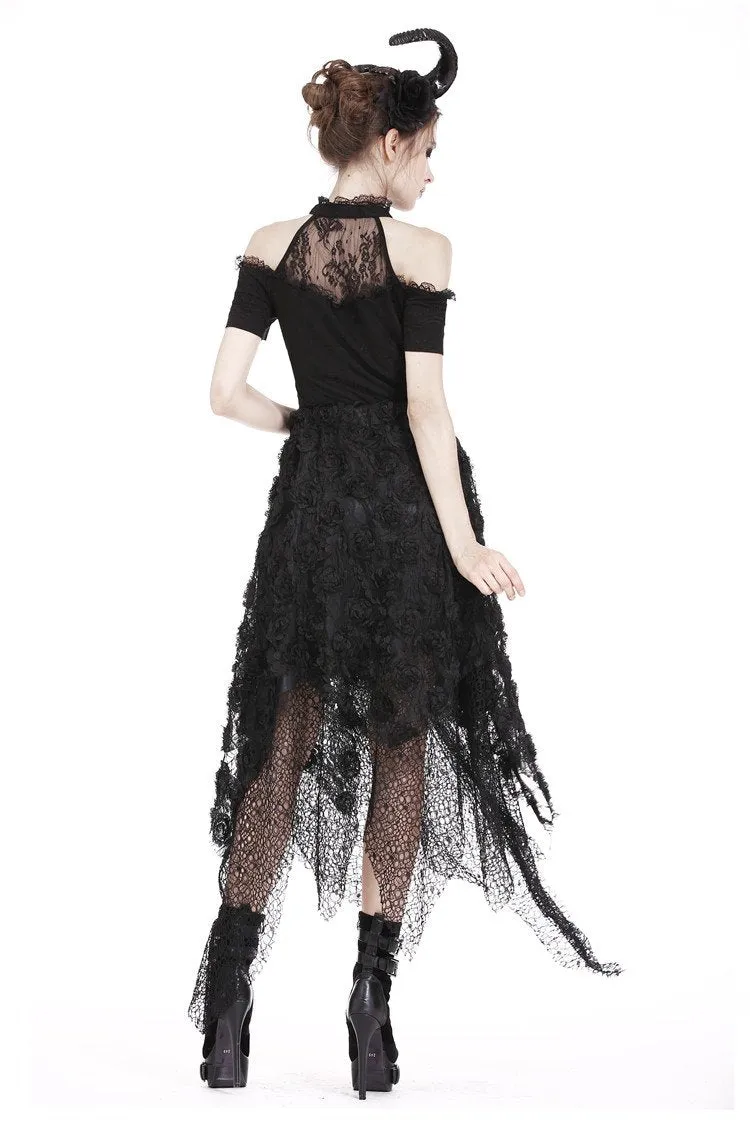 Punk disorderly flower and mesh skirt with irregular hem KW126