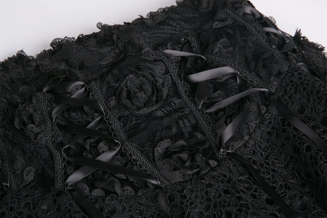 Punk disorderly flower and mesh skirt with irregular hem KW126