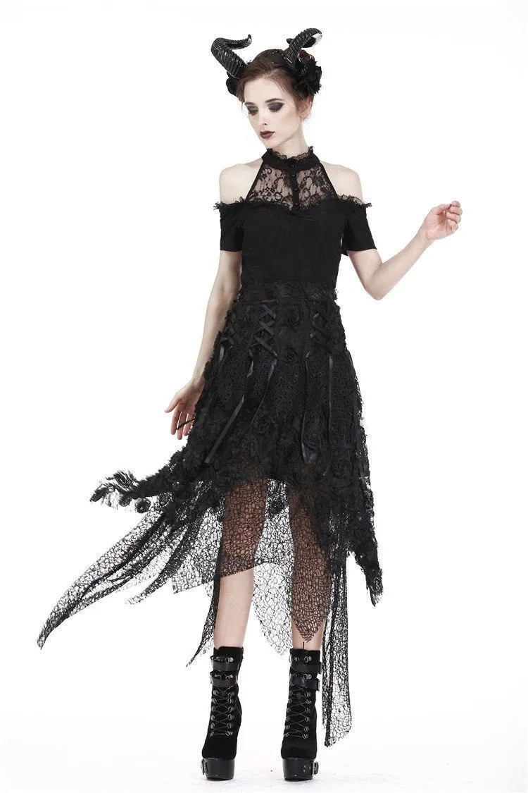 Punk disorderly flower and mesh skirt with irregular hem KW126