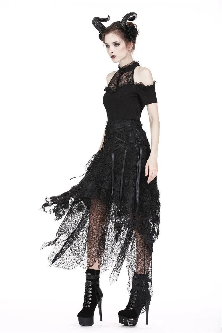 Punk disorderly flower and mesh skirt with irregular hem KW126