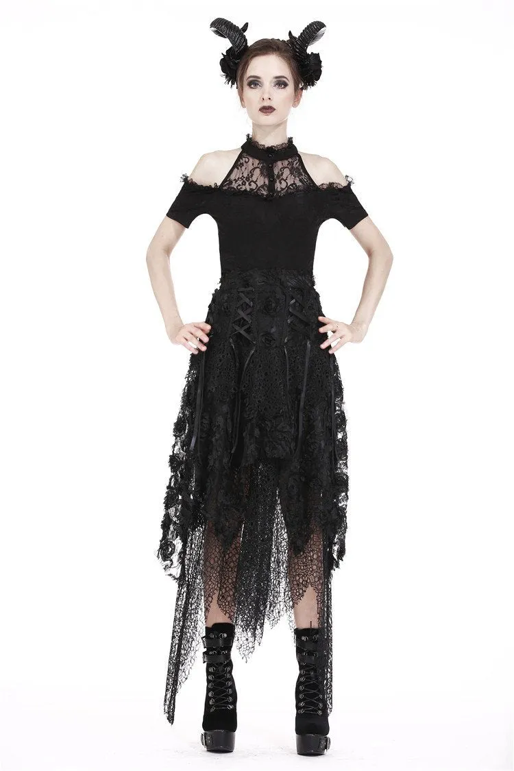 Punk disorderly flower and mesh skirt with irregular hem KW126
