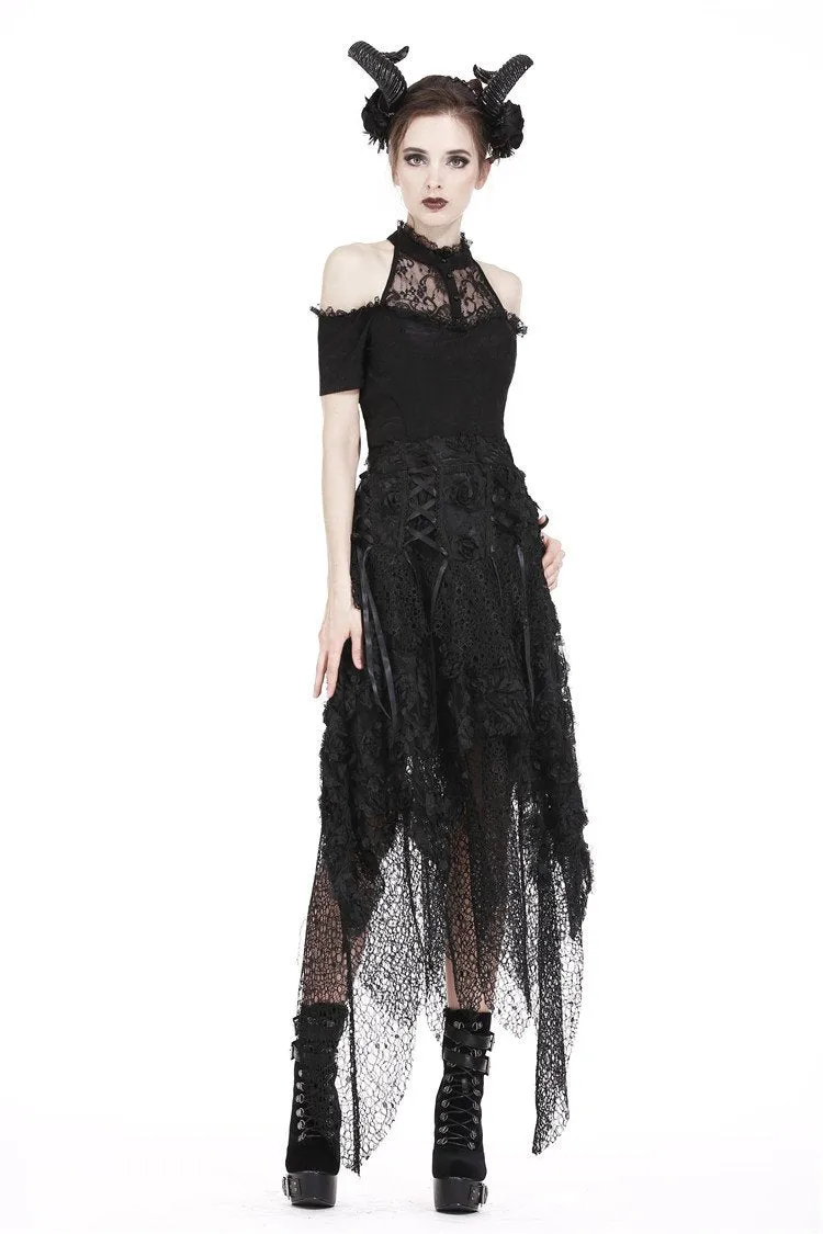 Punk disorderly flower and mesh skirt with irregular hem KW126