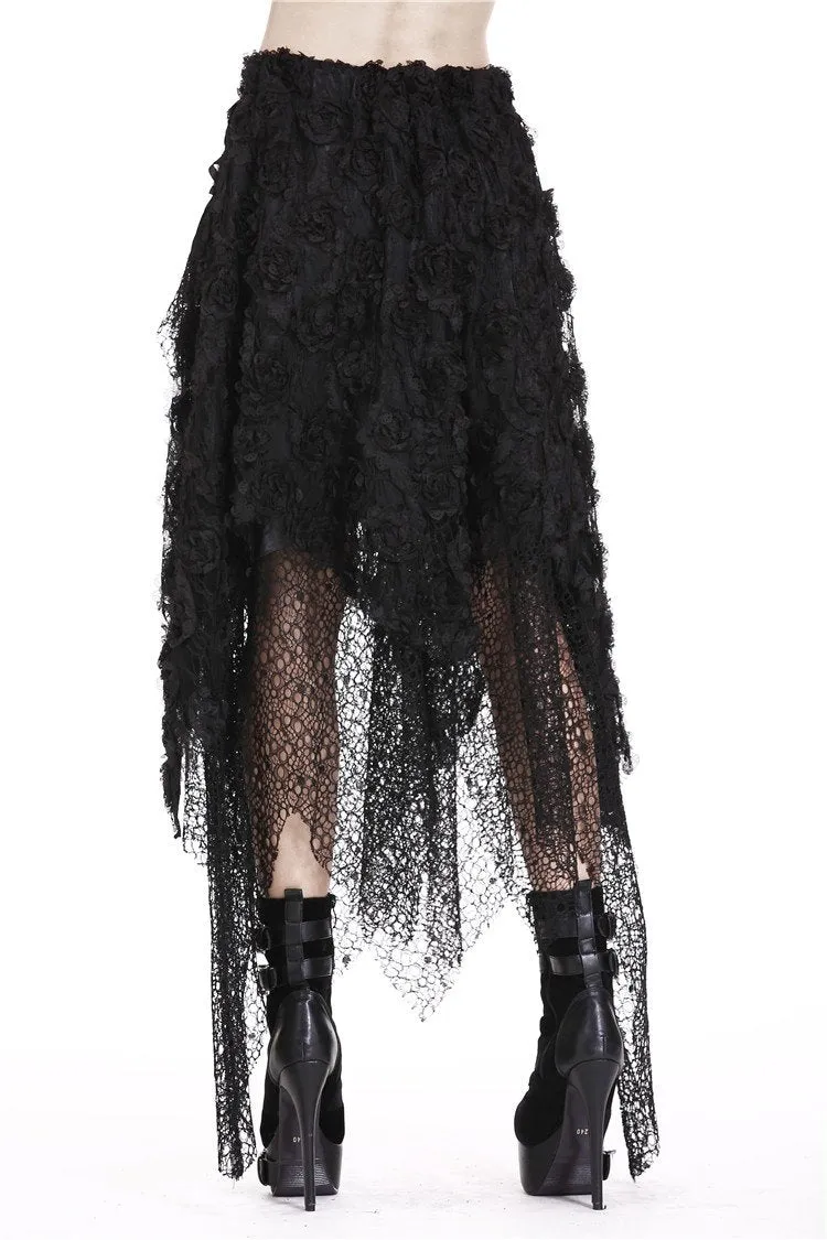 Punk disorderly flower and mesh skirt with irregular hem KW126