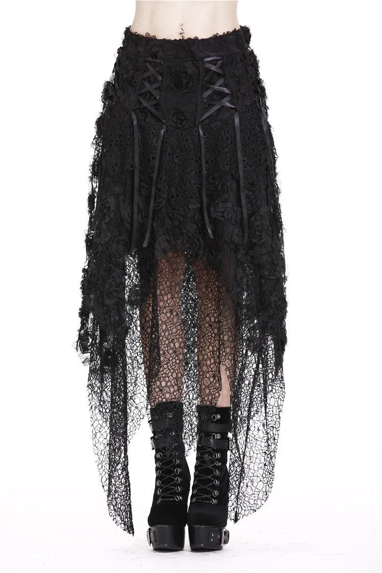 Punk disorderly flower and mesh skirt with irregular hem KW126